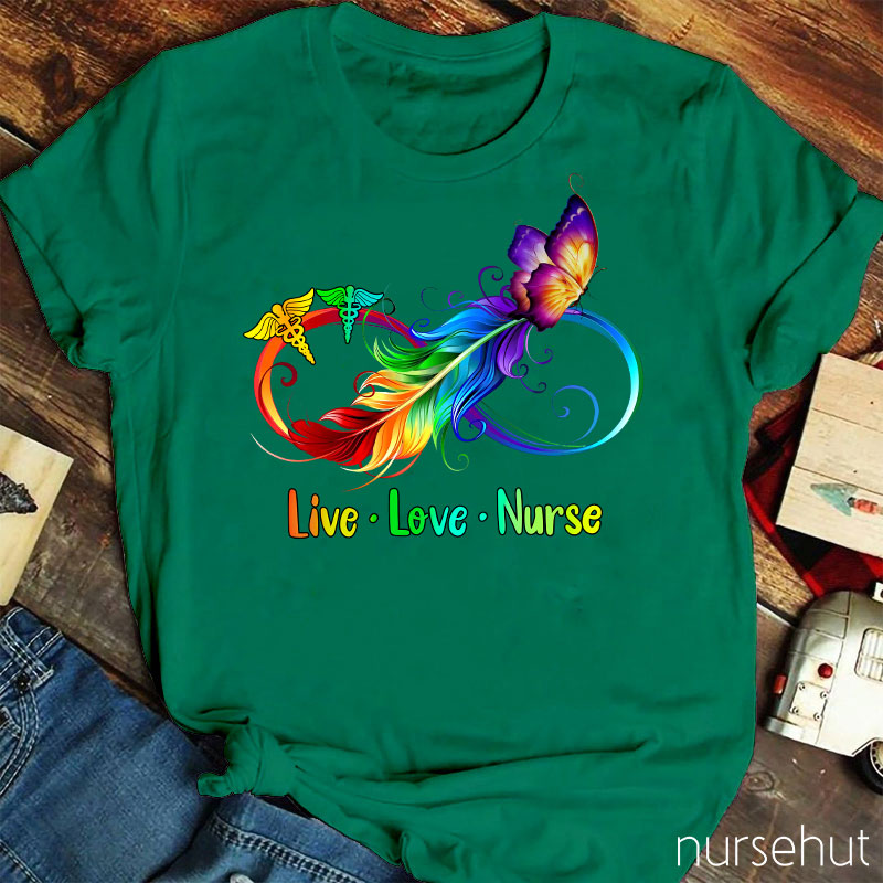 Live Love Colorful Butterfly Nurse T-Shirt