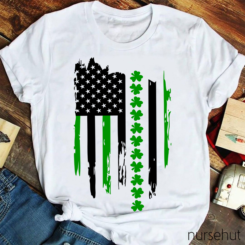 USA National Flag St.Patrick's Day Nurse T-Shirt