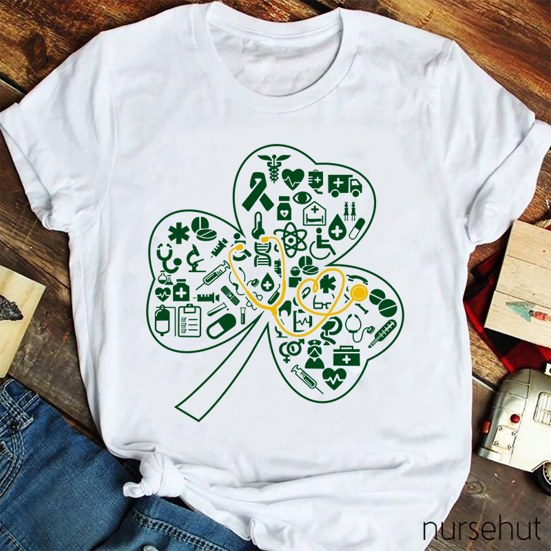 Clover And Gold Stethoscope Nurse T-Shirt