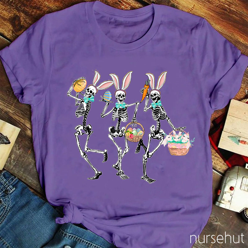 Dancing Bunny Skeleton Easter Nurse T-Shirt