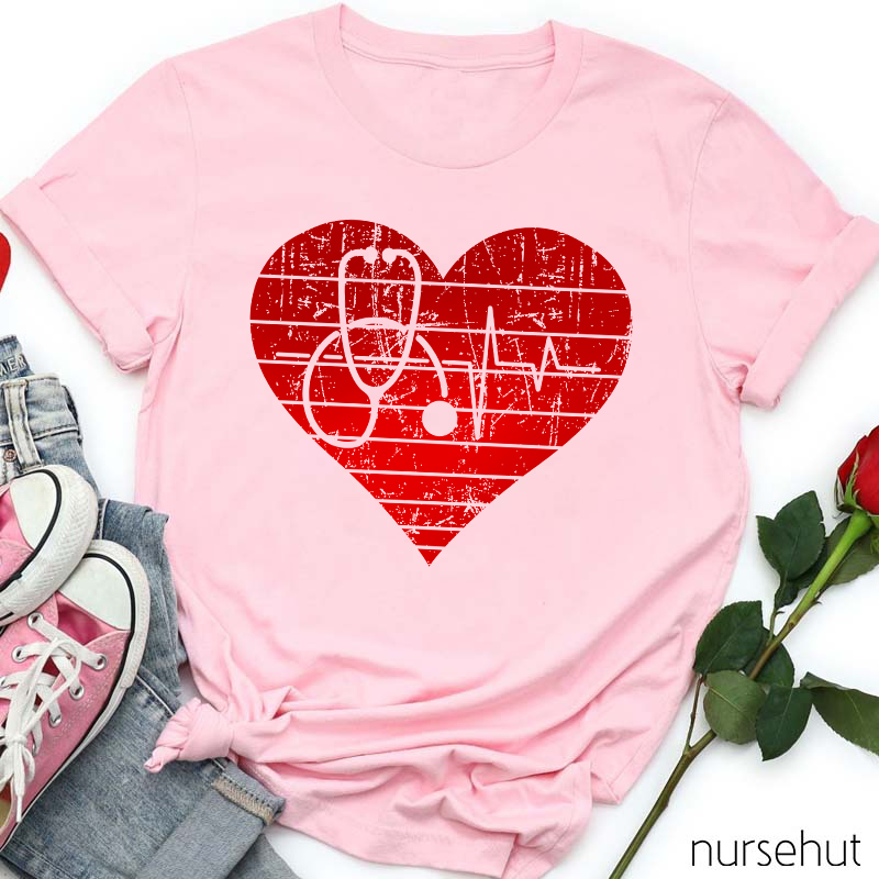 Stethoscope Shadow In Heart Nurse T-Shirt