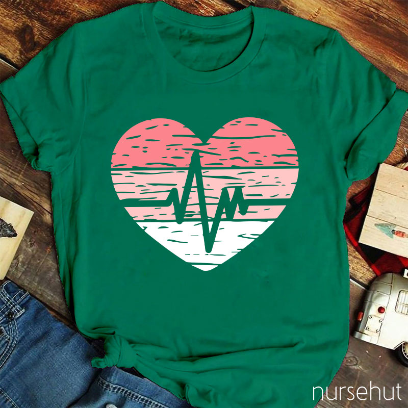 Heartbeat Wave In Heart Nurse T-Shirt