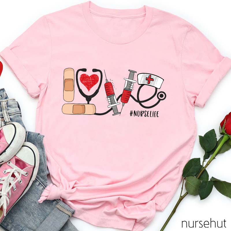 Band-Aid Nurse Cap Stethoscope Heart Nurse T-Shirt
