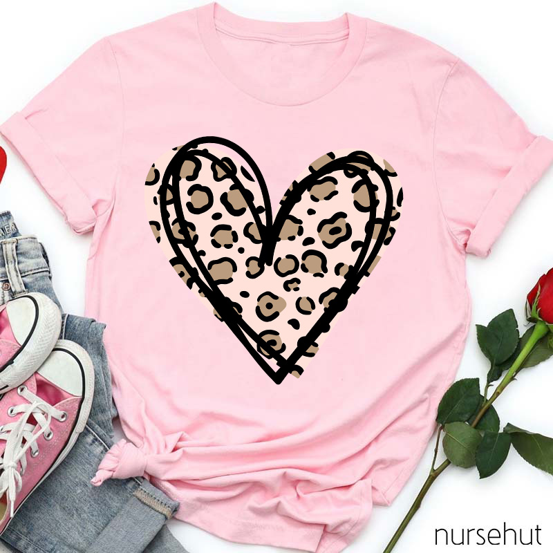 Leopard Print Love Heart Nurse T-Shirt
