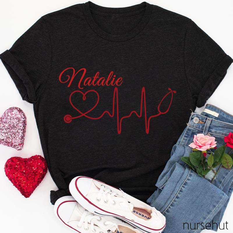 Personalized Name Stethoscope Heart Nurse T-Shirt