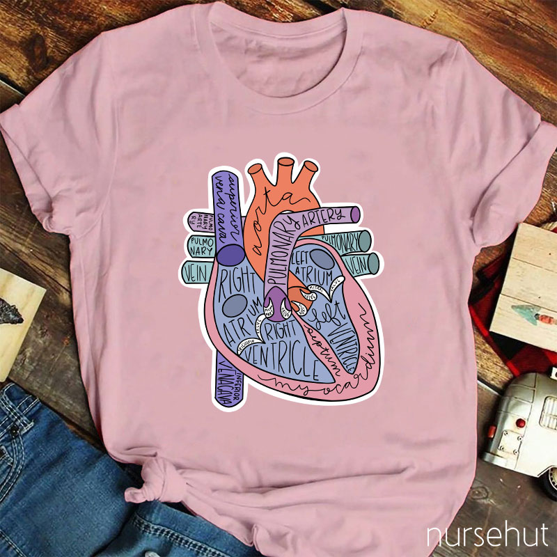 Cartoon Anatomical Heart And Parts Nurse T-Shirt