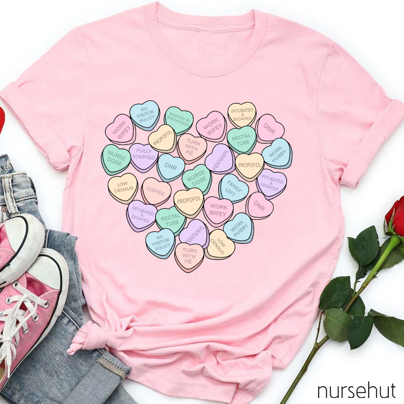 Heart-Shaped Pills Nurse Dose Work Wifely Low Census Nurse T-Shirt