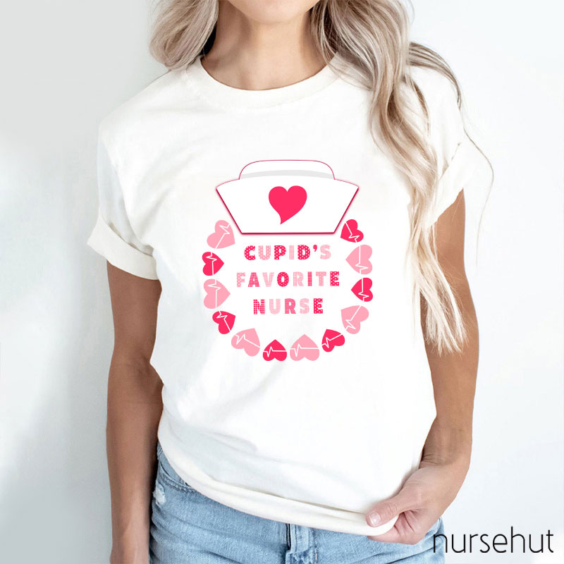 Cupid's Favorite Nurse Pink Heart Nurse T-Shirt