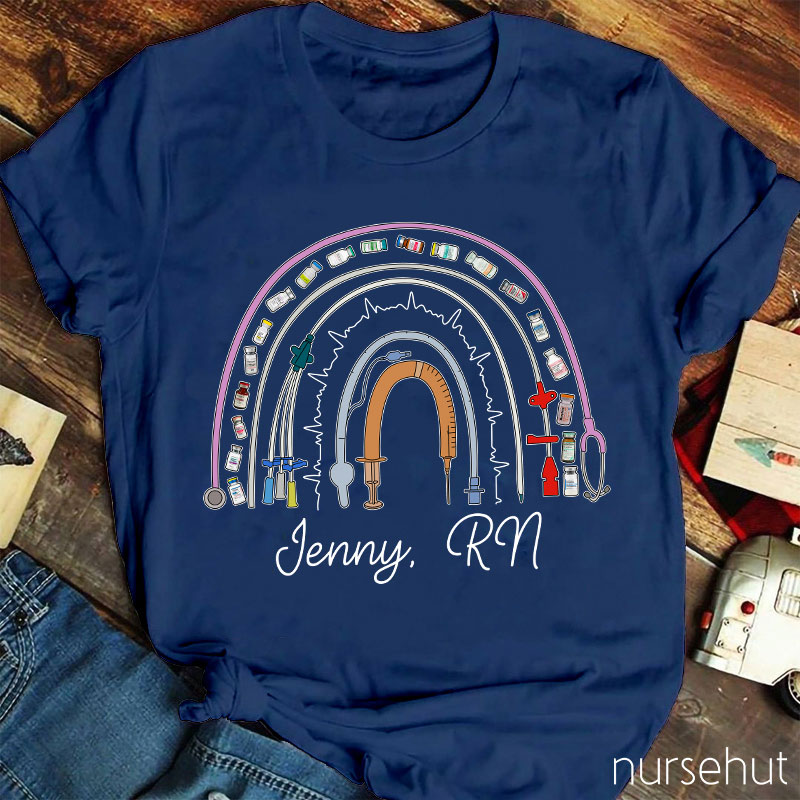 Personalized Name And Department Medical Rainbow Nurse T-Shirt