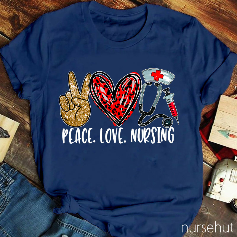Peace Love Nursing Red Leopard Heart T-Shirt
