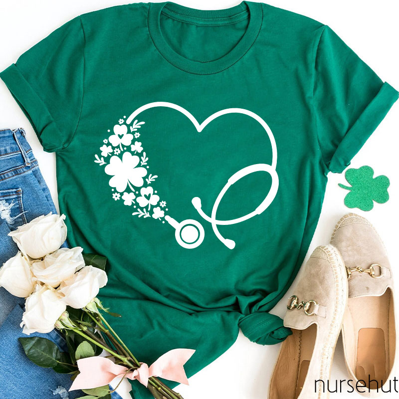 Stethoscope Clover Wreath Nurse T-Shirt