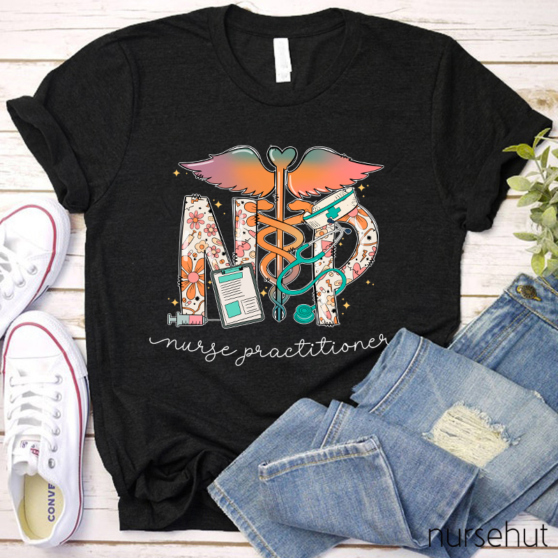Floral Nurse Practitioner Caduceus Nurse T-Shirt