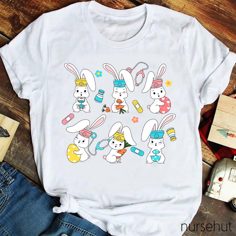 Six Bunny Nurses Easter Nurse T-Shirt