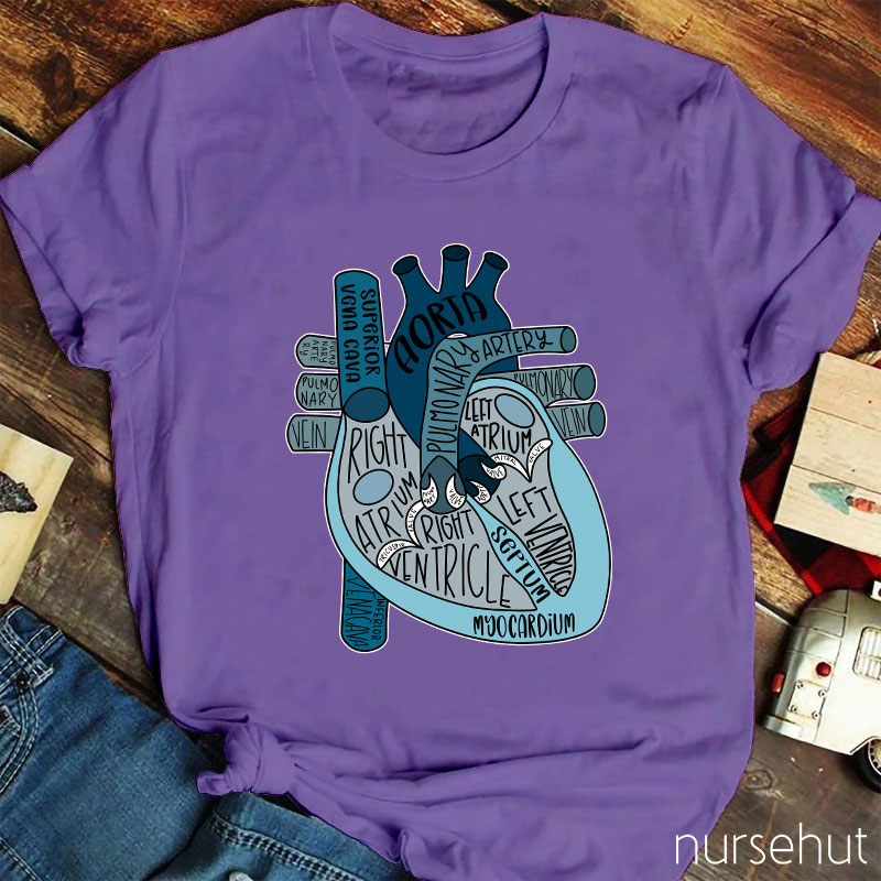 Blue Anatomical Heart Nurse T-Shirt