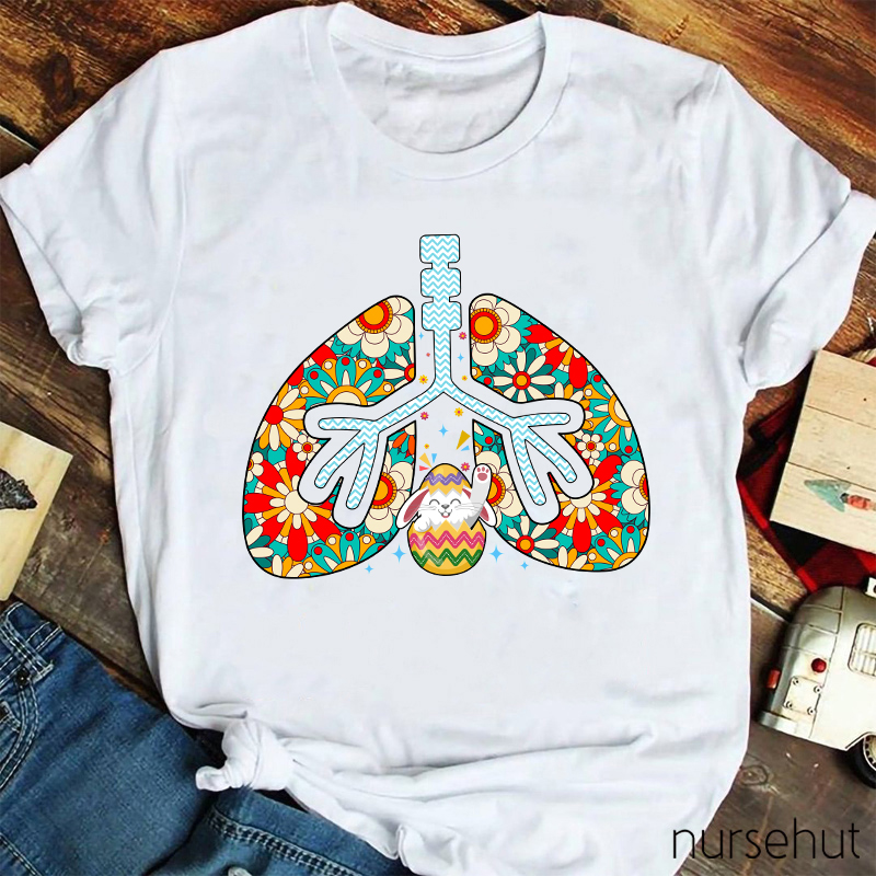 Floral Print Lung And A Hoppy Bunny Nurse T-Shirt