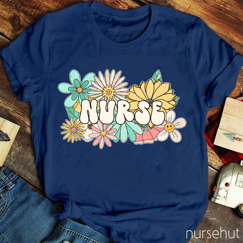 Nurse Surrounded By Flowers Nurse T-Shirt