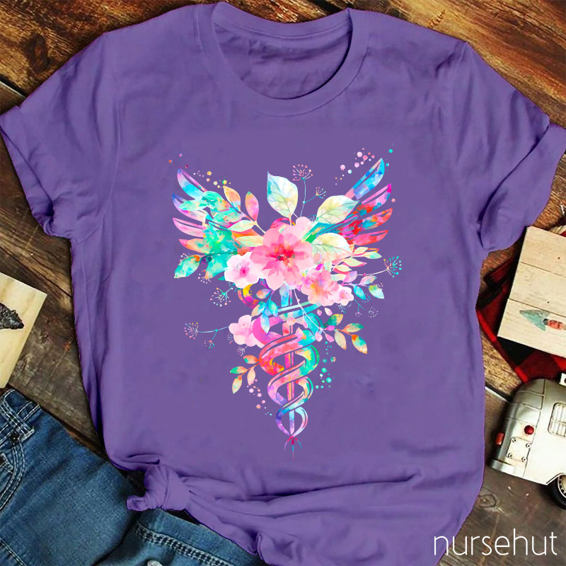 Flower Caduceus Nurse T-Shirt