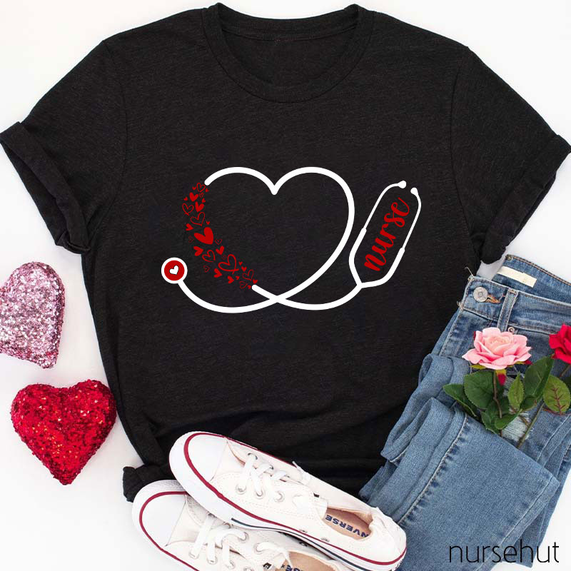 Personalized Title Heart-Shaped Stethoscope Nurse T-Shirt