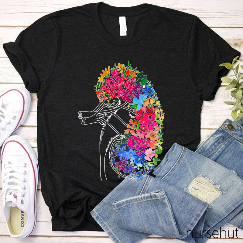Anatomical Kidney Floral  Nurse T-Shirt