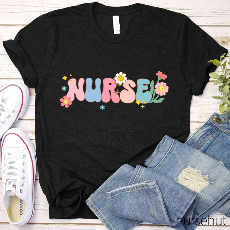 A Nurse Surrounded By Flower Nurse T-Shirt