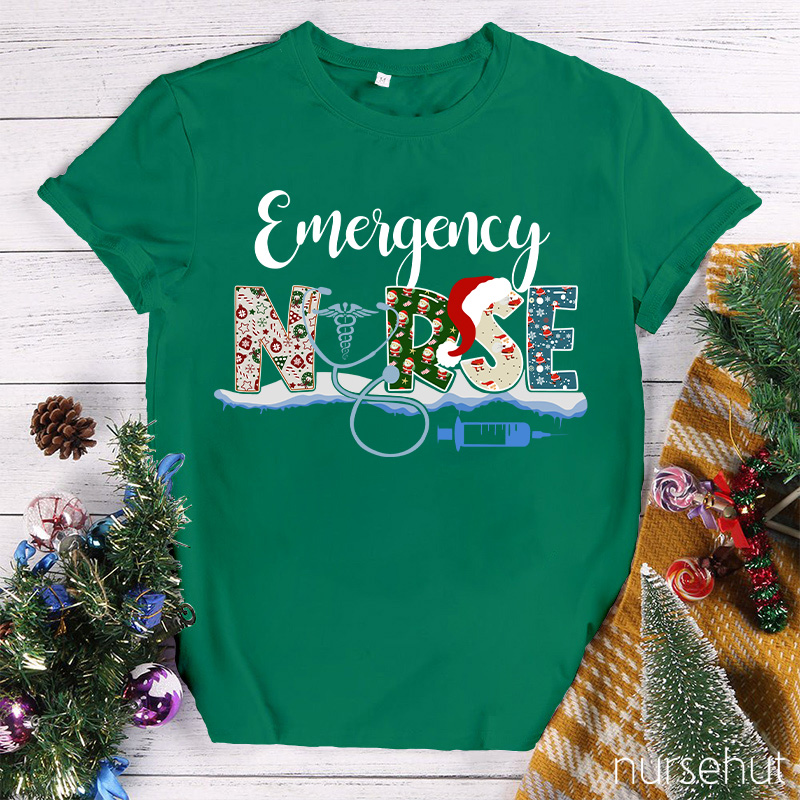 Emergency Nurse Christmas Hat Nurse T-Shirt