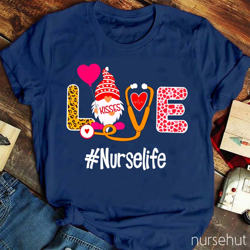 Love Gnome Stethoscope Heart Nurselife Nurse T-Shirt