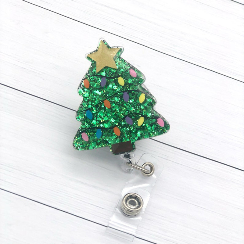 Shining Christmas Tree Nurse Badge Reel