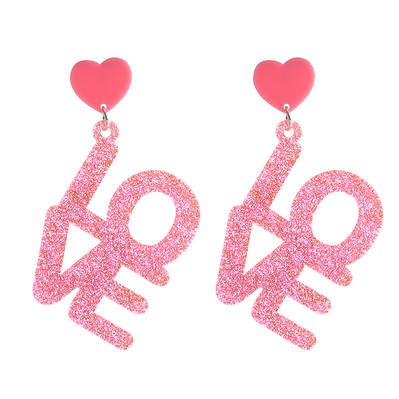 Glitter Pink Love Letters Nurse Acrylic Earrings