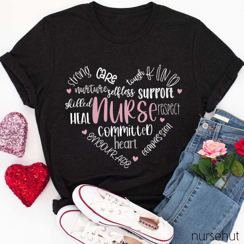 Committed Heart Strong Care Support Respect Nurse T-Shirt