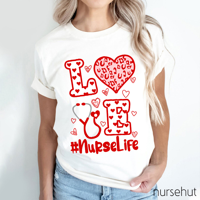 Nurselife Love Heart Stethoscope Nurse T-Shirt
