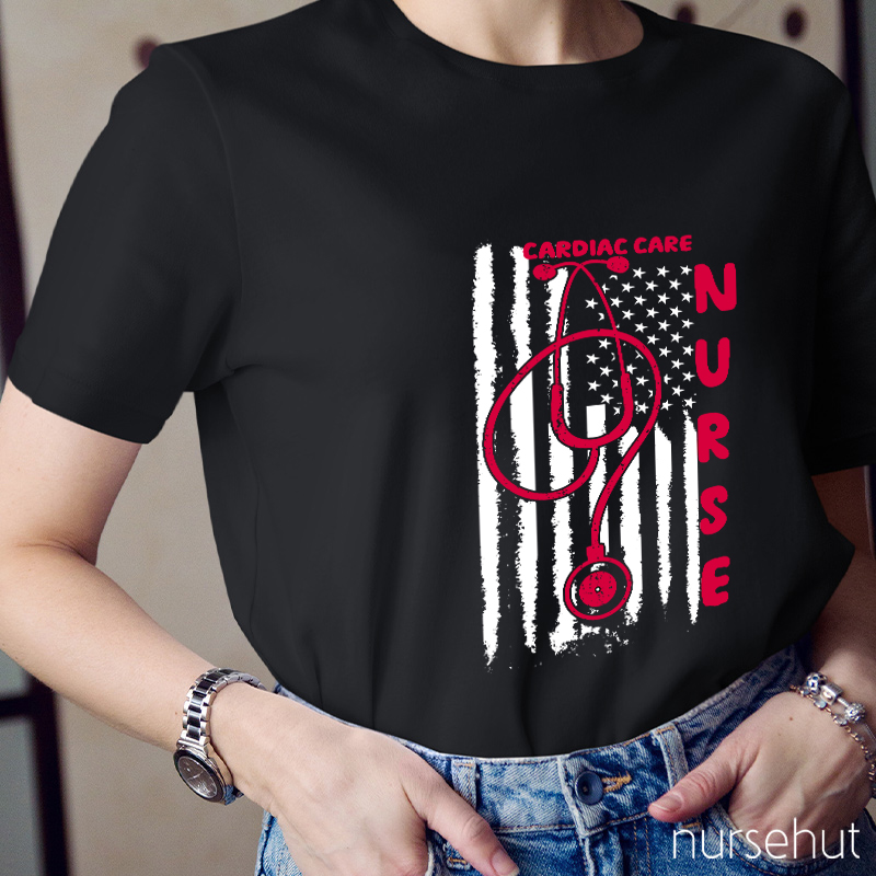 Cardiac Care Nurse Usa National Flag Nurse T-Shirt