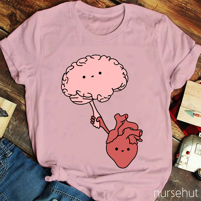 Brain And Heart Hold Hands Nurse T-Shirt