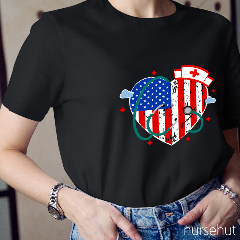Independence Day Heart Nurse T-Shirt