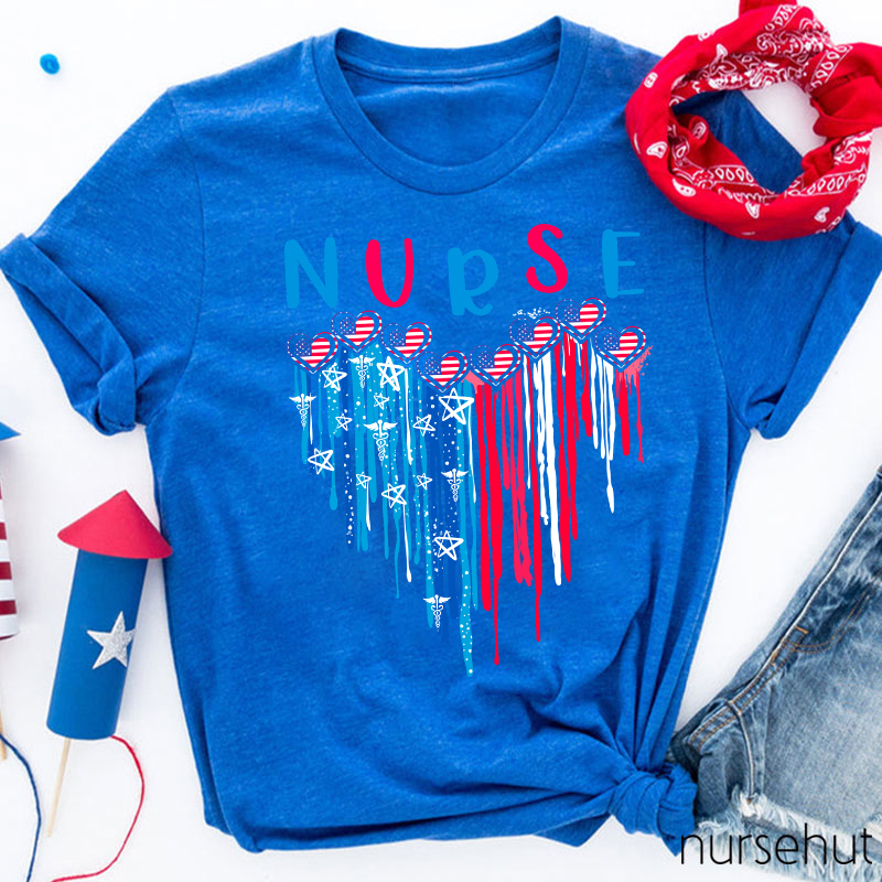 Independence Day Heart Flag Nurse T-Shirt