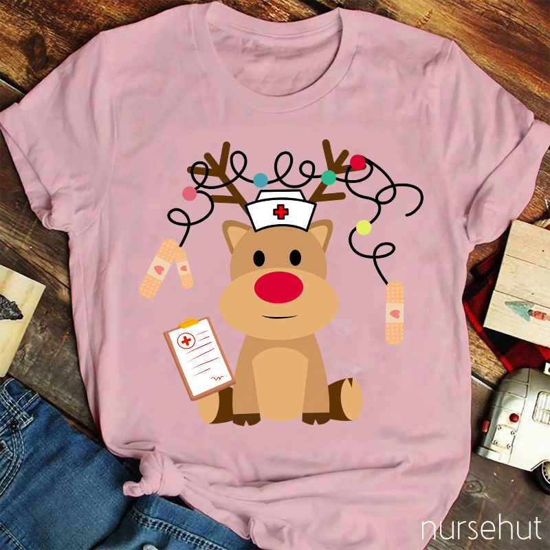 Cute Plush Elk Is Waiting For Christmas To Come Nurse T-Shirt