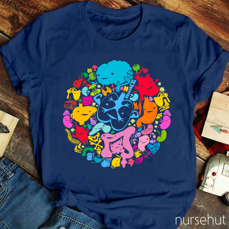 Colorful Cartoon Body Parts Nurse T-Shirt