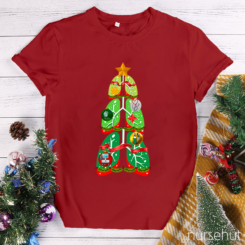 Christmas Lung Tree Medical Equipments Nurse T-Shirt