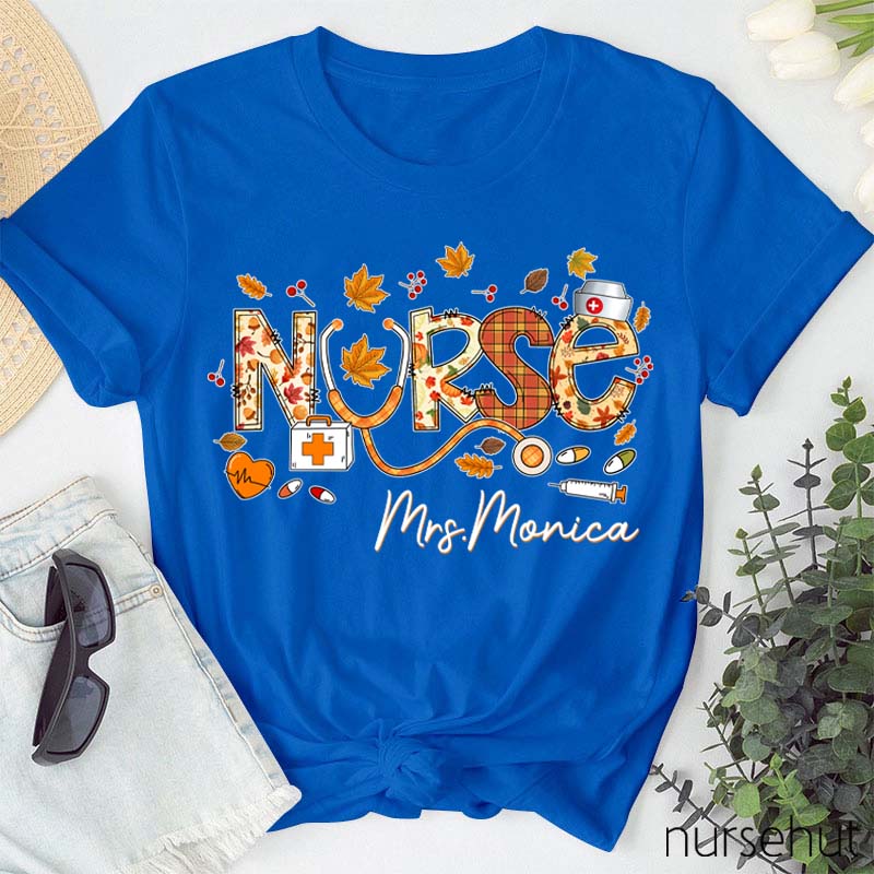 Personalized Name Happy Fall Nurse T-Shirt