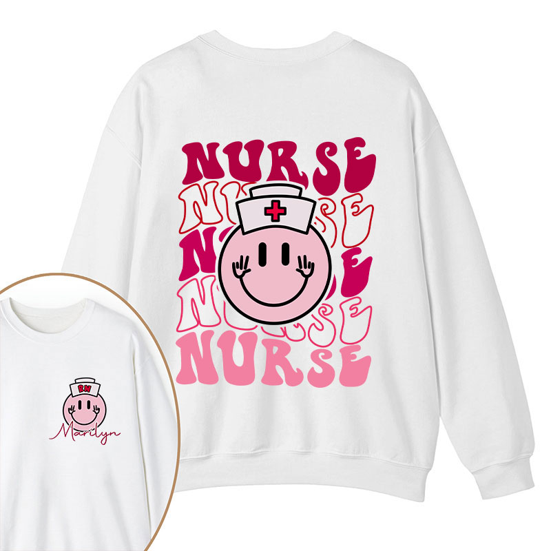 Personalized Pink Smiley Face Nurse Two Sided Sweatshirt