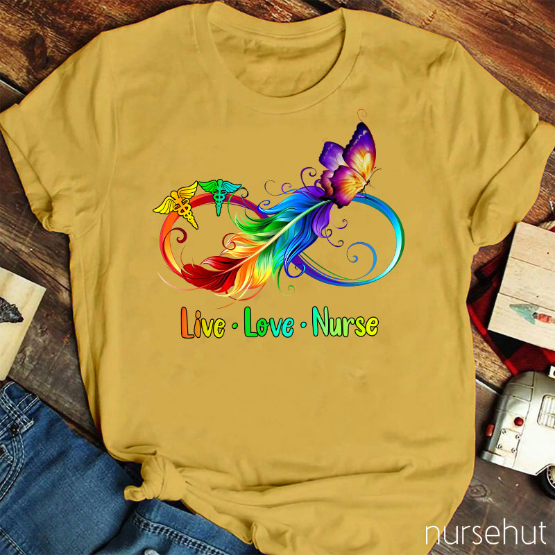 Live Love Colorful Butterfly Nurse T-Shirt