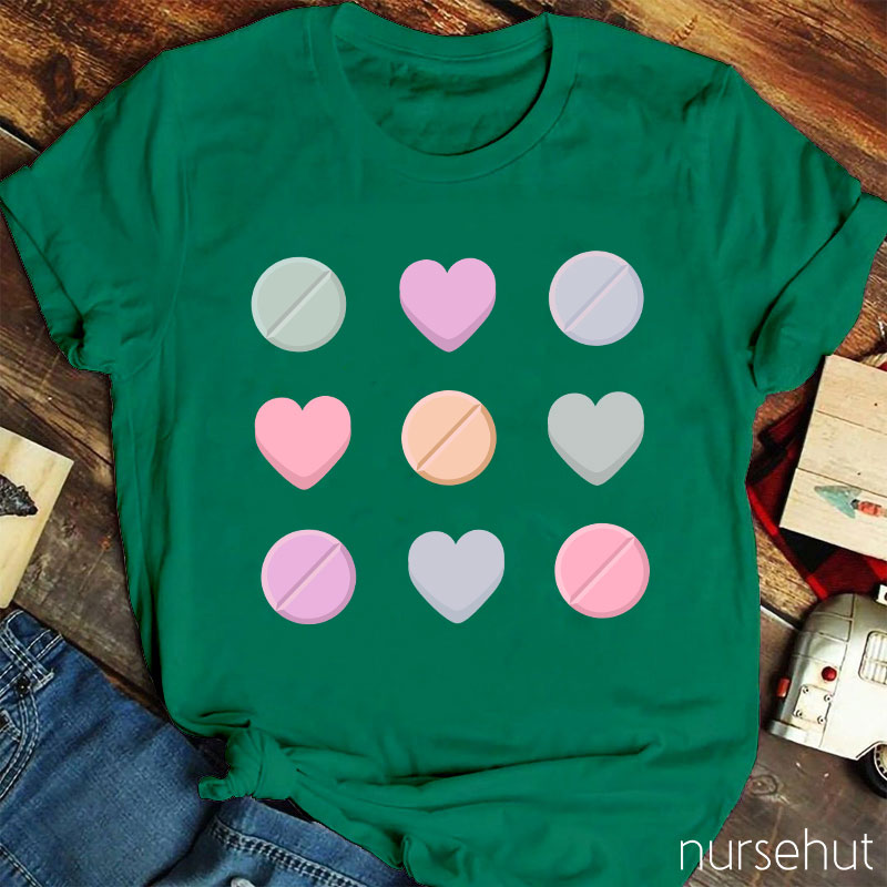 Heart And Round Pills Nurse T-Shirt