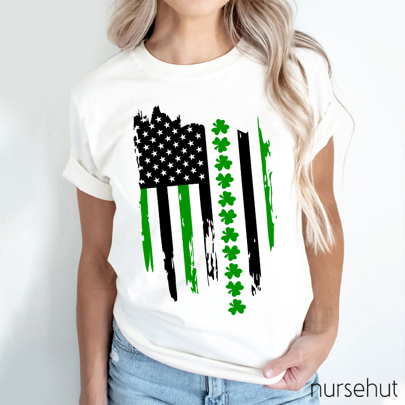 USA National Flag St.Patrick's Day Nurse T-Shirt