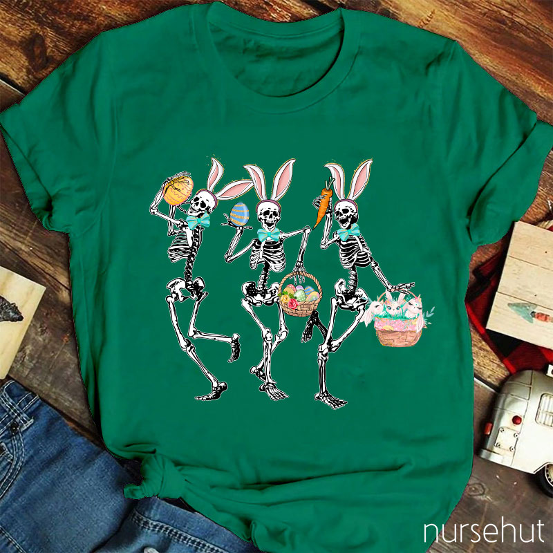 Dancing Bunny Skeleton Easter Nurse T-Shirt