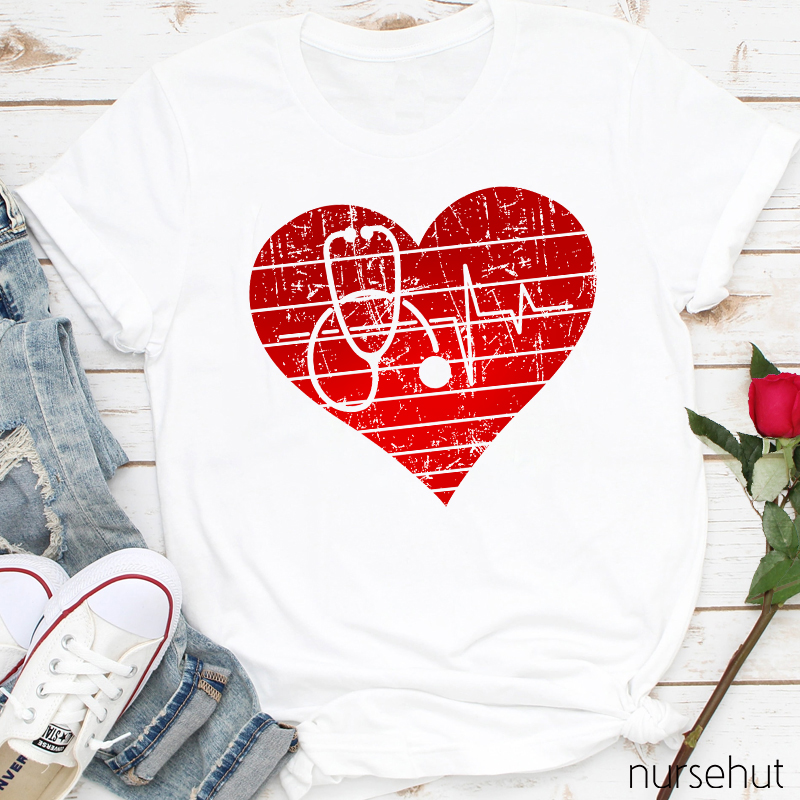 Stethoscope Shadow In Heart Nurse T-Shirt