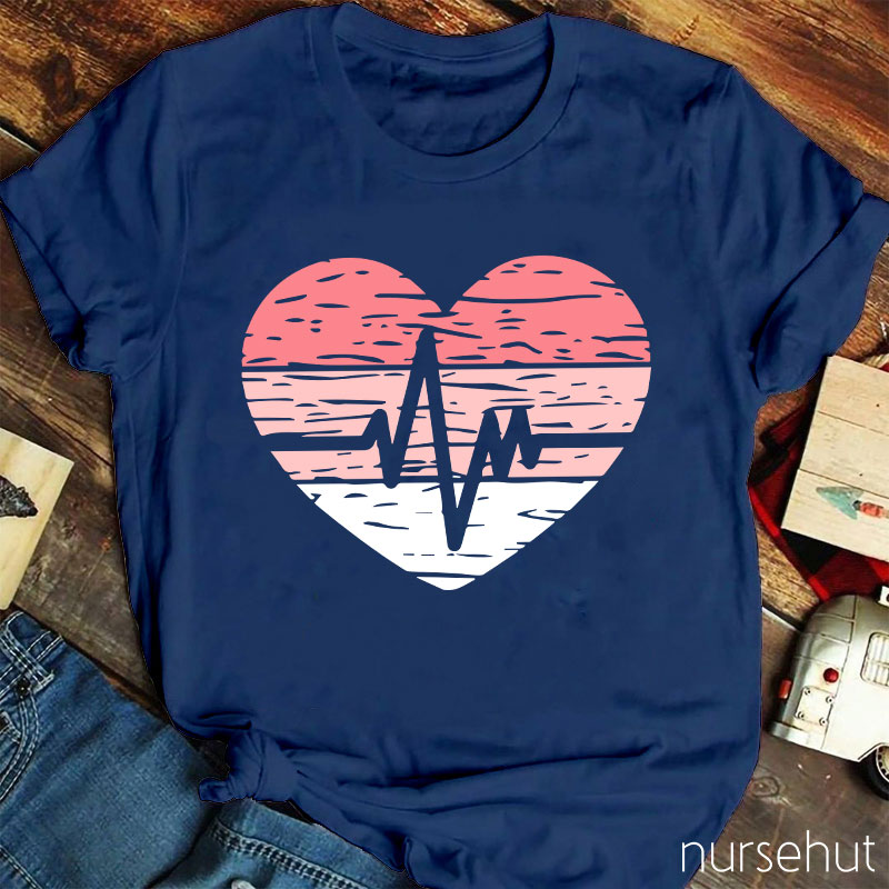 Heartbeat Wave In Heart Nurse T-Shirt