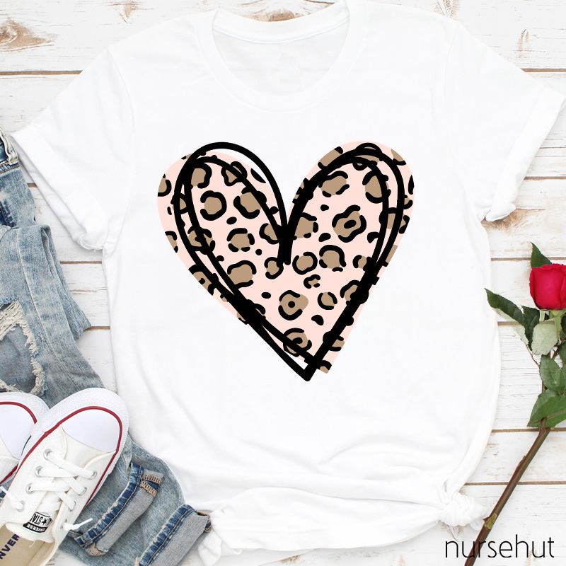 Leopard Print Love Heart Nurse T-Shirt