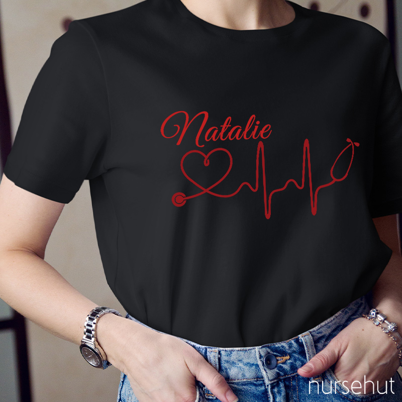 Personalized Name Stethoscope Heart Nurse T-Shirt