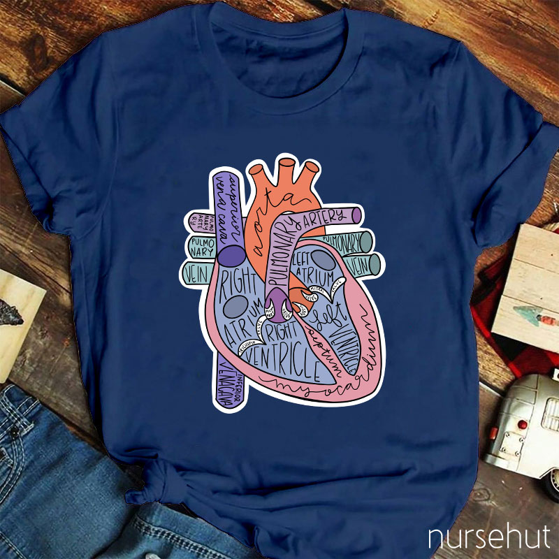 Cartoon Anatomical Heart And Parts Nurse T-Shirt