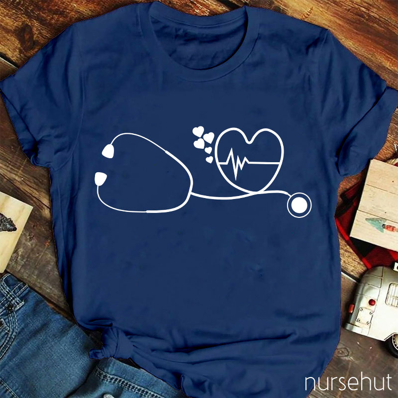 Stethoscope Heart Valentine Nurse T-Shirt