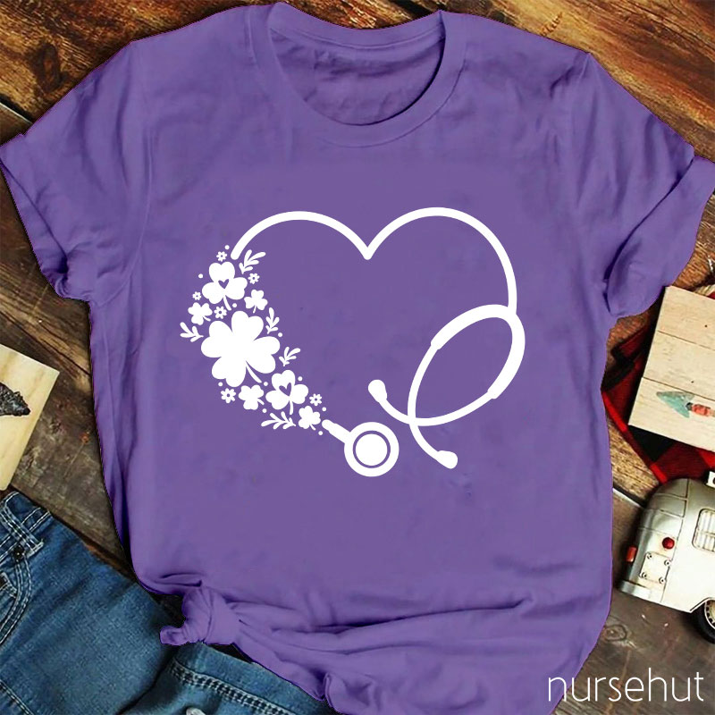 Stethoscope Clover Wreath Nurse T-Shirt